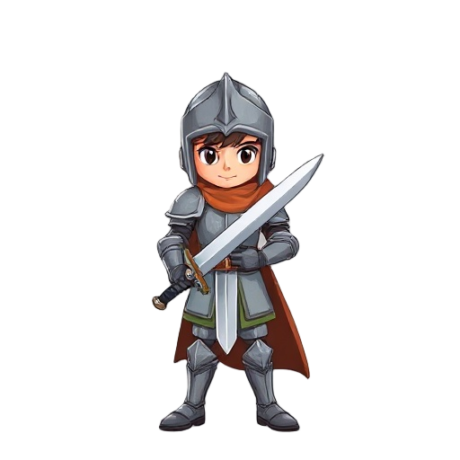 make a young knight with a cheap sword and armor