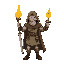 warrior, sword on right hand, torch on left hand, man, cloak