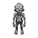 top-down hand-drawn zombie, facing forward with head tilted, eyes looking straight ahead, not up. arms lowered, body upright. rough sketch, decayed, clear front view from above.