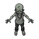 zombie, top-down view, seen from directly above, arms loose, decayed skin, torn clothes, horror sprite, blood stains, blank expression. show full body. true top-down angle only, flat view