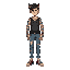 um jovem rockeiro dos anos 90 braços tatuados colete jeans calça preta tenis vans preciso que ele seja baixinho e animalesco com a cabeça maior que o normal, ele é personagem de um jogo