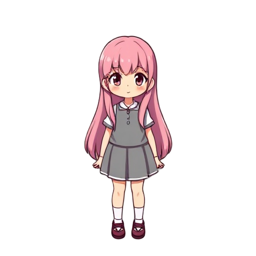 stardew valley style, girl, pink long hair, japan style