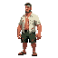 fisherman. wearing white ripped shirt, and green shorts