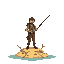 survivor on an island. holding a fishing rod. post apocalyptic.