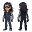 a man with dark long hair wearing a pair of dark sun glasses, one of his arms is robotic