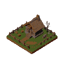 worldspace, medieval village, stardew valley inspired, dark gothic, grim dark, farm area, single small house