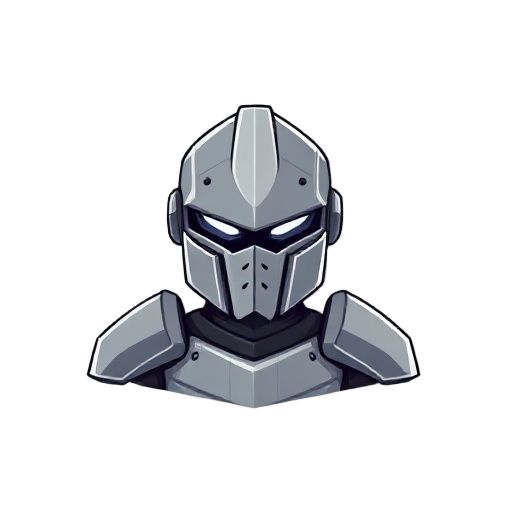 create a single isolated sprite of a [[robot knight]], centered with a transparent background. the sprite must fit within a canvas and follow all technical limitations 