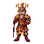 ancient chinese warrior in red armor with gold and white accents and a guandao polearm