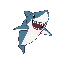 a jumping shark with mouth wide open. 