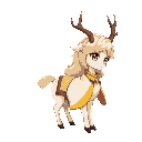 lamia with light blonde hair, golden tail, brown branch horns, and a white and yellow kimono