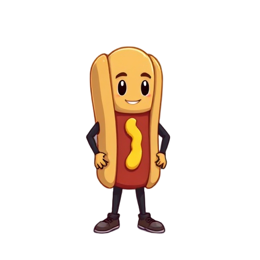 make a pixel guy in a hotdog costume doing an idle