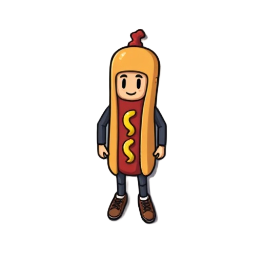 make a pixel guy in a hotdog costume doing an idle