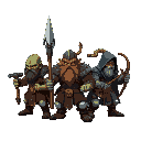 i need an orc fantasy army.the sprite sheet must have: 1 swordsman 1 spearman 1 archer 1 mage