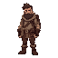 um homem sobrevivente com mochila e roupa meio casaco e calça e bota e cabelo grande e barba em rpg pixel arte 