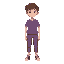 a simple boy with no detail, a purple shirt and a bue pants 