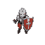 a knight with a large shield an small sword