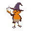 a robin who is a wizard with a big hat casting a spell