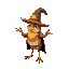 a robin who is a wizard with a big hat casting a spell
