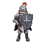 a knight with a huge shield an small sword