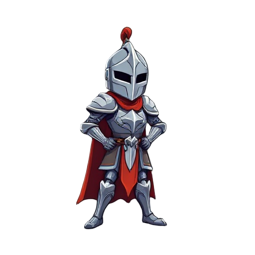 a heroic knight standing t shape position