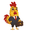 cute golden male rooster wearing a business suit holding a briefcase his tail has a tint of red chibi