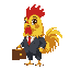 cute golden male rooster wearing a business suit holding a briefcase his tail has a tint of red chibi