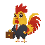 cute golden male rooster wearing a business suit holding a briefcase his tail has a tint of red chibi wide body