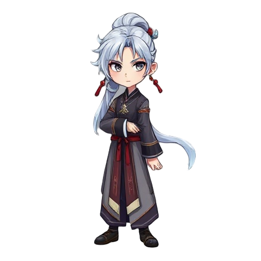 shenhe, genshin impact, elegant exorcist outfit, silver hair with icy blue tips, long ponytail, serious expression, red rope adornments, pale skin, icy aura, traditional chinese fantasy clothing, stan
