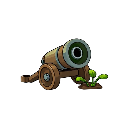 make a cannon in the style of the plant vs. zombie game. the gun is facing forward.