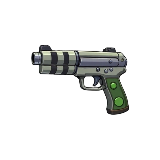 make a gun in the style of the plant vs. zombie game. the gun should be facing forward. the image should be presented from the side.