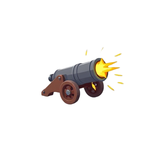 the cannon must be fired, and to do so, it must take the following positions:  1. rest - the basic position with bright colors and a star.  2. preparation - slight compression + the first sparks.  3. 
