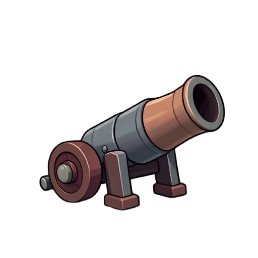 make a cannon, style of the plant vs zombie game. the cannon should be facing forward, with the barrel pointing from left to right. the image should be presented from the side. it should look like we