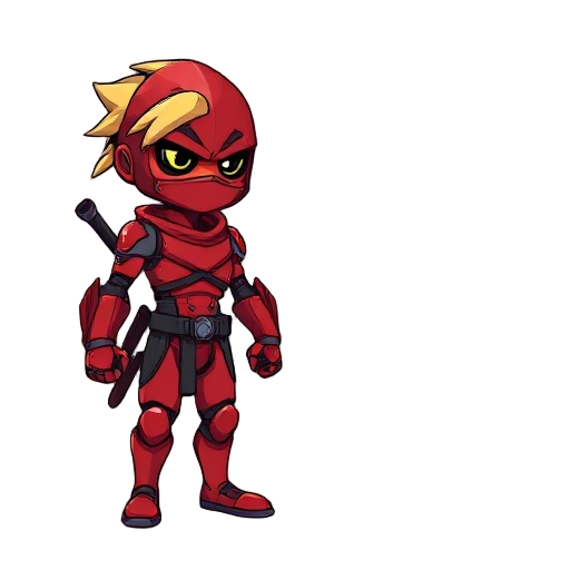 red cyborg ninja with blonde hair as a sprite for a 2d platformer.