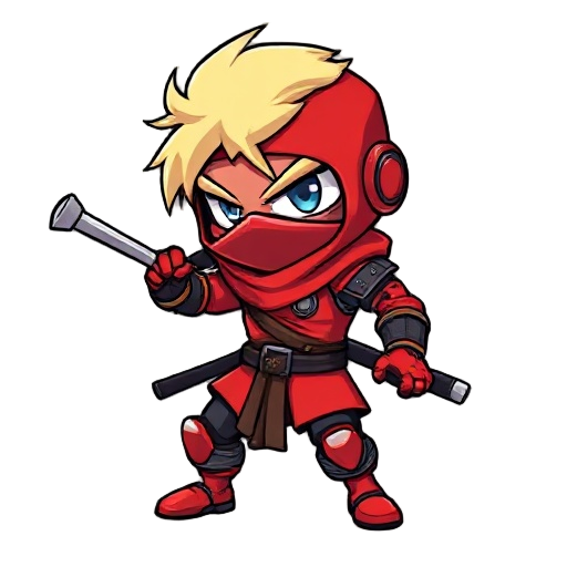 red cyborg ninja with blonde hair
