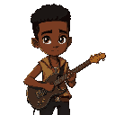 afro-brazilian young guitarist named aruã, 17 years old. slim and athletic build, short curly flat-top hair, brown skin with golden undertones. wears sleeveless tunic or light jacket with afro-indigenous patterns, dark pants, leather belt with talismans. 