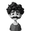 curly hairs guy portrait black and white with mustaches, only face and torso