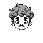 curly hairs guy portrait with small mustaches, only face, black and white colors