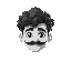 curly hairs guy with small mustaches, black and white