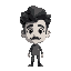 curly hairs guy portrait with small mustaches, only face, black and white colors