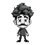 curly hairs guy portrait black and white with small mustaches, only face