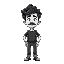 curly hairs guy portrait black and white with little mustaches, only face and torso
