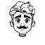 curly hairs guy portrait black and white with small mustaches, only face
