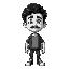 curly hairs guy portrait black and white with small mustaches, only face and torso
