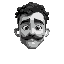 curly hairs guy with small mustaches, black and white