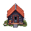 a small cabin home with cozy yet sci-fi aesthetic