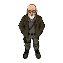 um personagem velho , estilo mike ehrmantraut de breakinbad um ex militar do exercito aposentado que mora no alaska, roupas de caça a animais 