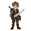 a brave adventurer with backpack and one-handed sword