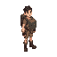 male adventurer with a backpack, with short locs, boots, gloves