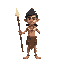 a tribal character with a bone necklace and a spear in the right hand