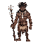 a tribal character with a bone necklace and a spear in the right hand